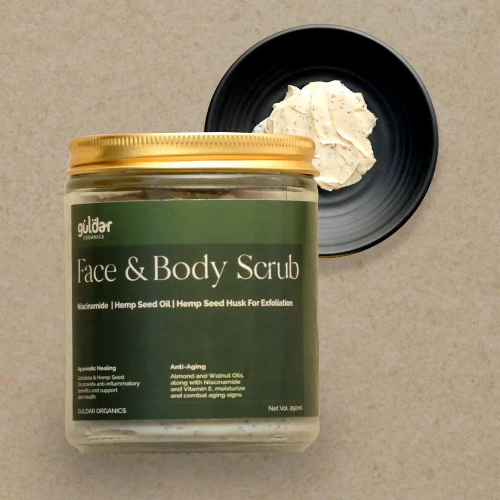 Ayurvedic Exfoliating Face & Body Scrub with Hemp Seed Oil and Niacinamide